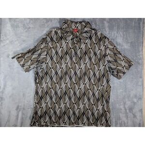Junction West Men XL Geometric Diamond Polo Shirt Tan Cotton Short Sleeve Top